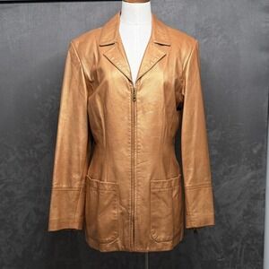 Otello Pelle Leather Jacket Men M Bronze Metallic Zip Front Made in USA Blazer